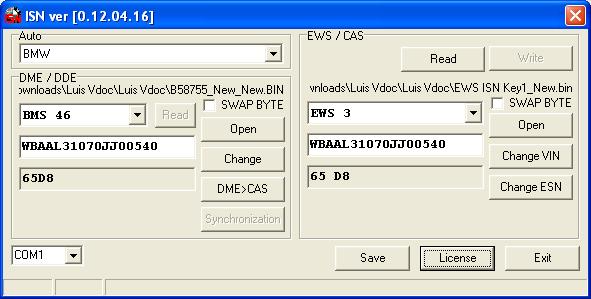 BMW ISN software for EWS DME DDE CAS synchronization